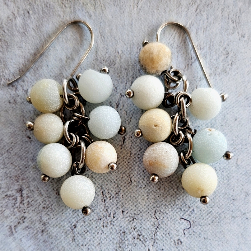 Sterling Amazonite Cluster Matte Color Earrings